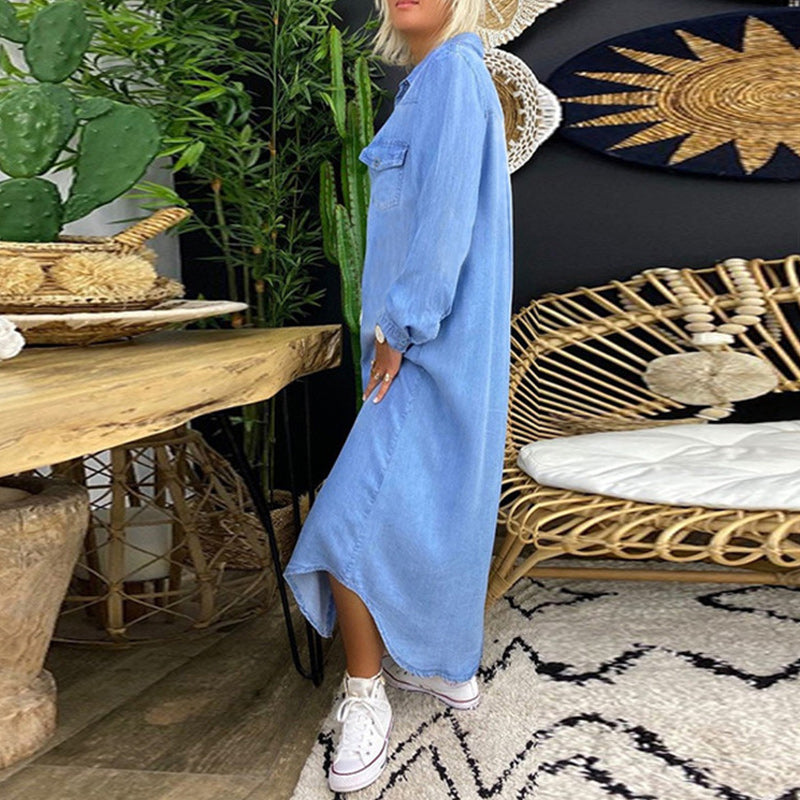 Yara™ - Langærmet maxikjole i denim