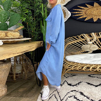 Yara™ - Langærmet maxikjole i denim