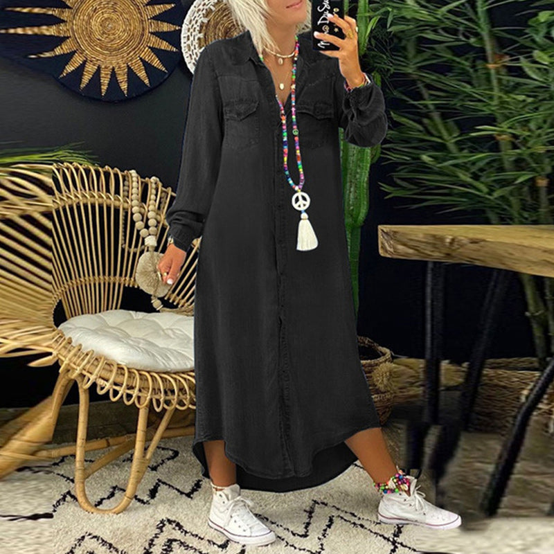 Yara™ - Langærmet maxikjole i denim